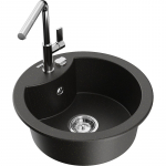 K&ouml;&ouml;givalamu koos kraaniga Mexen Diego, graniit, 48.8 cm x 48.8 cm x 16.7 cm, metallic black/gold+chrome