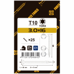 Puidukruvi, universaalsed Forte Tools, 3 x 16 mm, valge, 25 tk