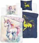 Laste voodipesukomplekt Glow In The Dark Unicorn PPE-172, valge v./roosa v./mitmev&auml;rviline, 160 x 200 cm