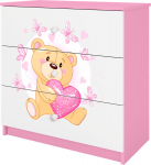Laste kummut Kocot Kids Babydreams Teddybear Butterflies, valge v./roosa v., 80 cm x 41 cm x 80.5 cm