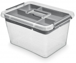 Kaanega hoiukarp, toidule/t&ouml;&ouml;riistadele/m&auml;nguasjade jaoks, koos siset&uuml;kiga Orplast Antibacterial, 15.5 l, l&auml;bipaistev v./hall v., 39 x 29 x 21.5 cm