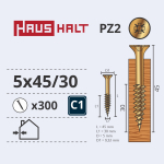 Puidukruvi, universaalsed Haushalt PZ2, 5 x 45 mm, kollane v., 300 tk