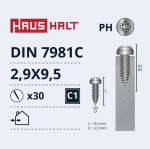 Isekeermestavad kruvid Haushalt DIN7981C, 2.9 mm x 9.5 mm, 30 tk