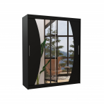 Riidekapp ADRK Dolores 180, must v., 58 cm x 180 cm x 215 cm, peegliga