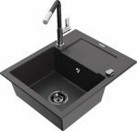 K&ouml;&ouml;givalamu koos kraaniga Mexen Enzo Black granite+Black/Chrome, graniit, 57 cm x 46 cm x 17.4 cm, black granite+black/chrome