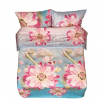 Voodipesukomplekt Rustilė Gerbera 1114, roosa v./helesinine v., 40 x 60 cm, 210 x 240 cm