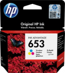Tindiprinteri kassett HP 653, sinine v./kollane v./violetne v.
