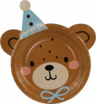 &Uuml;hekordne taldrik PartyDeco Happy Birthday Bear, 6 tk