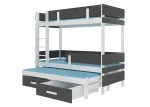 Kahekorruseline lastevoodi koos v&auml;ljat&otilde;mmatava lisavoodiga ADRK Etapo, valge v./hall v./grafiit v., 90 x 200 cm, voodipesu kastiga, madratsiga