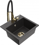 K&ouml;&ouml;givalamu koos kraaniga Mexen Milo Black granite+Black/Gold, graniit, 43 cm x 41 cm x 17.1 cm, black granite+black/gold