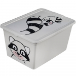 Kaanega hoiukarp, m&auml;nguasjade jaoks Branq X Box Deco Animal Racoon, 15 l, l&auml;bipaistev/must, 38.5 x 28.5 x 20 cm