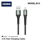 Kaabel Jellico B12 Nylon Braided, Lightning/USB Type A, 200 cm, must v., 20 W