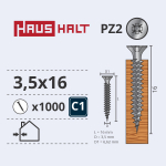 Puidukruvi, universaalsed Haushalt PZ2, 3.5 x 16 mm, 1000 tk