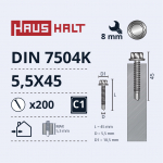 Isekeermestavad kruvid Haushalt DIN 7504K, 5.5 mm x 45 mm, 200 tk