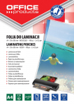 Lamineerimiskile Office Products, 125 &mu;m x 303 mm x 216 mm, 100 tk