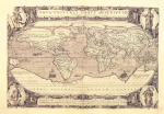 Fototapeet Artgeist Retro Style World Map - Outline Of Continents With Inscriptions In Latin, 210 cm x 300 cm