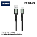 Kaabel Jellico B12 Nylon Braided, USB Type C/USB A male, 200 cm, must v., 20 W