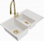 K&ouml;&ouml;givalamu koos kraaniga Mexen Gaspar White+Gold, graniit, 73 cm x 47 cm x 17.7 cm, kuldne/valge