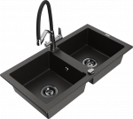 K&ouml;&ouml;givalamu koos kraaniga Mexen Mario, graniit, 82 cm x 43.6 cm x 16.1 cm, metallic black/gold+black/chrome