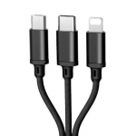 iLike CCI02 P&otilde;imitud traat P&uuml;siv USB 3in1 kaabelkomplekt USB-mikro USB / Lightning / Type-C 1m Must