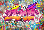 Fototapeet Artgeist Street Art - Abstract Urban Colour Graffiti Mural With Lettering, 315 cm x 450 cm