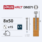 Puidukruvi, universaalsed Haushalt, 8 x 50 mm, 15 tk
