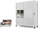 Riidekapp Kalune Design Fuga 190, valge v., 60 cm x 190 cm x 216 cm, peegliga