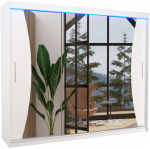 Riidekapp ADRK Diego LED, valge v., 250 cm x 58 cm x 215 cm, peegliga