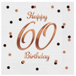 Pabersalvr&auml;tikud GoDan Happy 60 Birthday, 33 cm x 33 cm, kuldne v./valge v., 20 tk