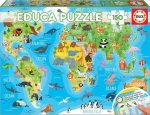 Pusle Educa Animals World Map, 34 cm x 48 cm, 150 tk, mitmev&auml;rviline