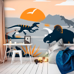 Fototapeet Artgeist Last Dinosaurs With Orange - Abstract Landscape For A Room, 70 cm x 100 cm