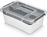 Kaanega hoiukarp, toidule/t&ouml;&ouml;riistadele/m&auml;nguasjade jaoks, koos siset&uuml;kiga Orplast Antibacterial, 4.5 l, l&auml;bipaistev v./hall v., 29 x 20 x 12 cm