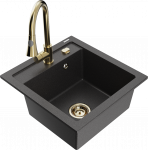 K&ouml;&ouml;givalamu koos kraaniga Mexen Vito, graniit, 52 cm x 49 cm x 21 cm, black granite+gold