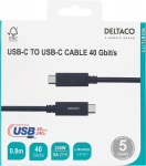 Kaabel Deltaco USBC-4008M, USB Type-C, 80 cm, must v., 240 W
