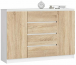 Kummut Akord Furniture Factory K140 2D 4SZ, valge v./sonoma tamm v., 99 cm x 138.4 cm x 40 cm