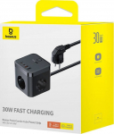 Telefoni laadija Baseus PowerCombo Cube E00066400117-00), 2 x USB Type C /3 x AC/2 x USB Type A, must v., 30 W