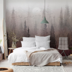 Fototapeet Artgeist Bird'S Flight Over Treetops - Landscape Of A Dark Forest In Fog, 70 cm x 100 cm