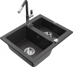 K&ouml;&ouml;givalamu koos kraaniga Mexen Carlos Black granite+Black/Chrome, graniit, 58 cm x 47 cm x 17.7 cm, black granite+black/chrome