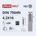 Isekeermestavad kruvid Haushalt DIN 7504N, 4.2 mm x 16 mm, 30 tk
