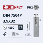 Isekeermestavad kruvid Haushalt DIN 7504P, 3.9 mm x 32 mm, 500 tk