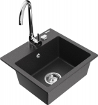 K&ouml;&ouml;givalamu koos kraaniga Mexen Milo Black granite+Chrome, graniit, 43 cm x 41 cm x 17.1 cm, black granite+chrome