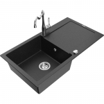 K&ouml;&ouml;givalamu koos kraaniga Mexen Leo, graniit, 90 cm x 50 cm x 19 cm, metallic black/silver+chrome