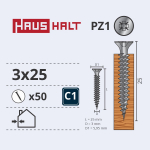 Puidukruvi, universaalsed Haushalt, 3 x 25 mm, valge, 50 tk