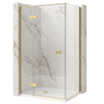 Du&scaron;ikabiin Rea Atlas KPL-K4372, ruudukujuline, aluseta, 80 cm x 80 cm x 200 cm, brushed gold/l&auml;bipaistev