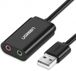 Adapter Ugreen 30724 USB 2.0, 3.5 mm, 0.15 m, must v.