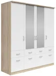 Riidekapp Brando 4, valge v./sonoma tamm v., 58 cm x 181 cm x 199 cm, peegliga