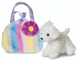 Pehme m&auml;nguasi kass Aurora Fancy Pals Puppy In Bag, valge v./mitmev&auml;rviline, 20 cm