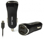 Auto laadija Beline, Micro USB/2 x USB, must