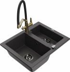 K&ouml;&ouml;givalamu koos kraaniga Mexen Carlos Black granite+Black/Gold, graniit, 58 cm x 47 cm x 17.7 cm, black granite+black/gold