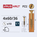 Puidukruvi, universaalsed Haushalt PZ2, 4 x 60 mm/36 mm, kollane v., 10 tk
